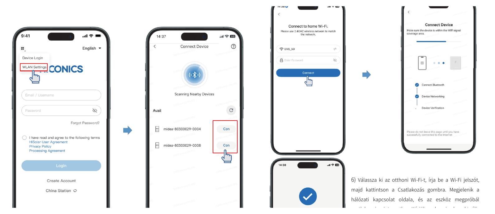 iEasy+ Bluetooth és Wi-Fi eszközkonfiguráció lépései