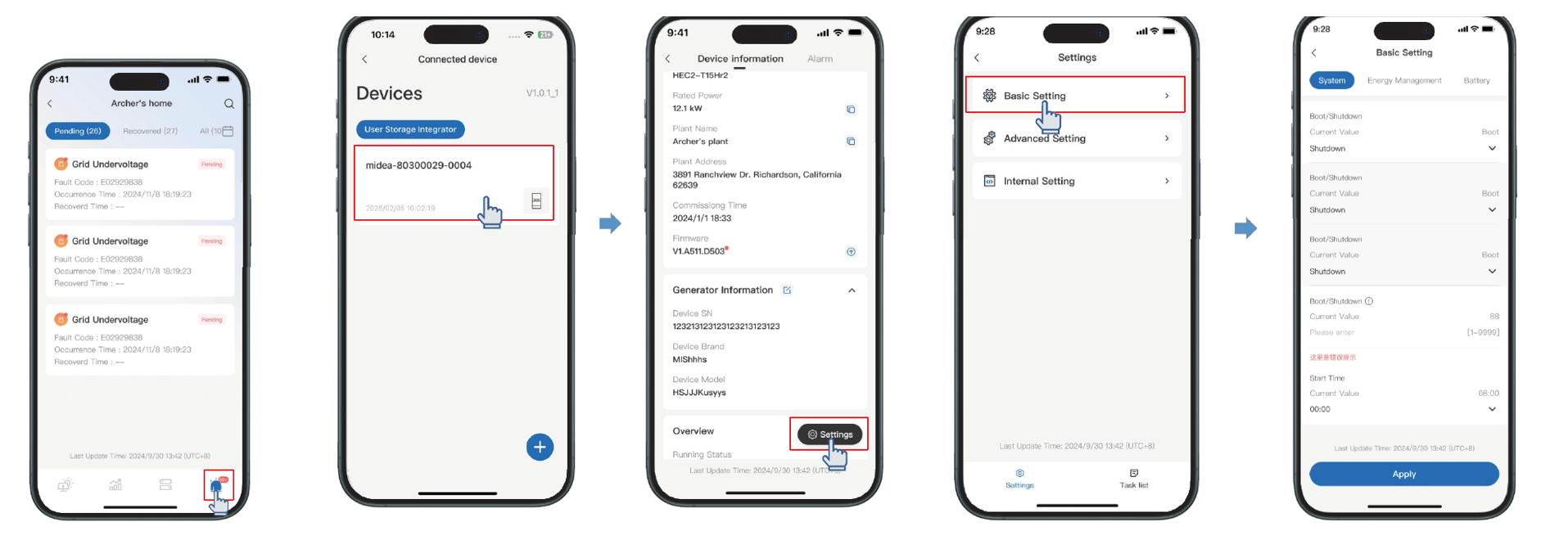 iEasy+ riasztási lista és Midea ESS távoli paraméterbeállítás