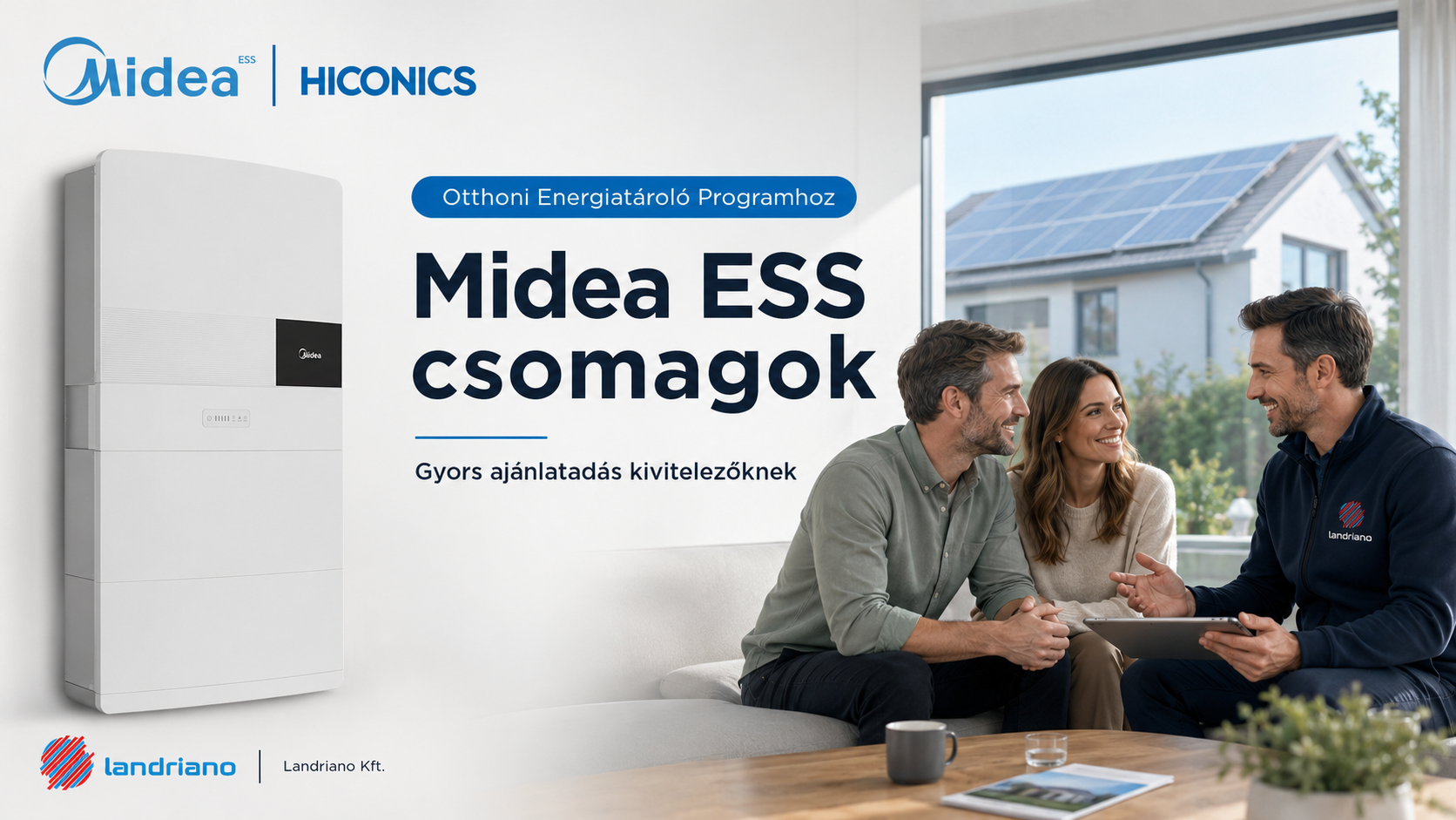 Midea ESS otthoni energiatároló csomagok az Otthoni Energiatároló Programhoz Landriano kivitelezői ajánlatadással